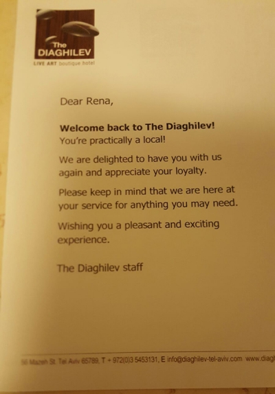 Lettera hotel Israele